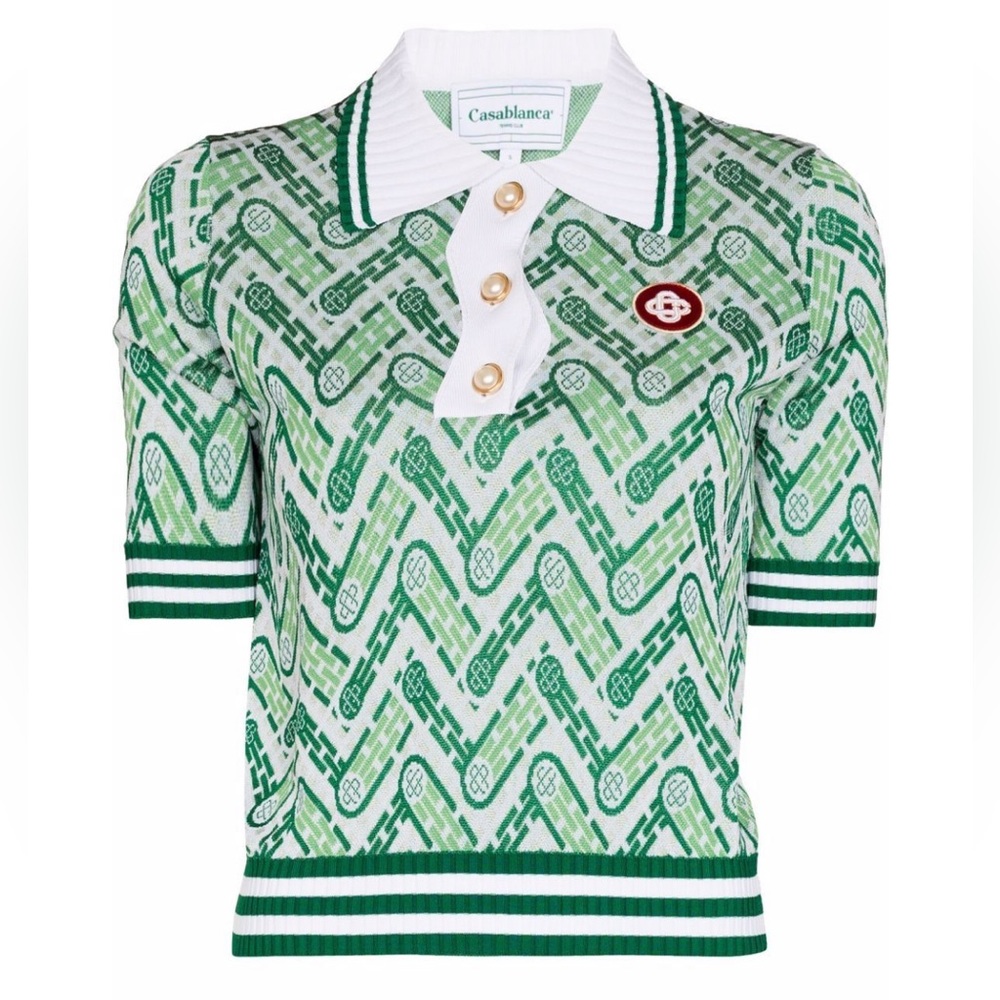 Casablanca Monogrammed Pattern Short Sleeved Polo Shirt